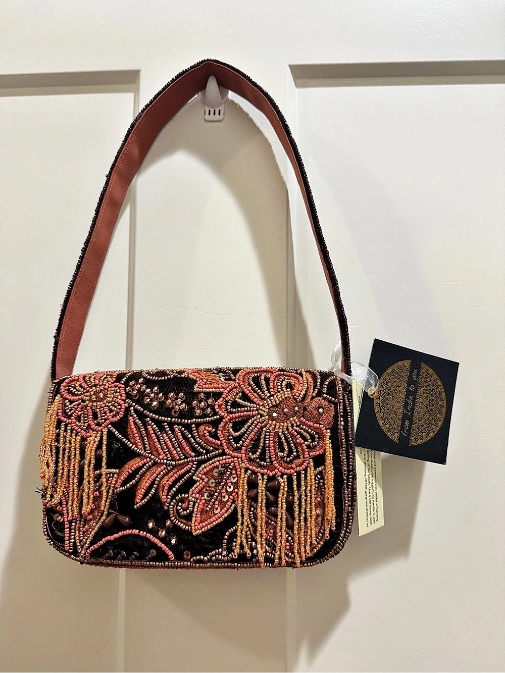 Viral - NWT From India to You Floral Beaded Shoulder Bag Brown Coral